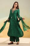 Buy_Label Niti Bothra_Green Silk Embroidery, Gota Patti, Pearls, Multicolor French Knot Kurta Set _at_Aza_Fashions