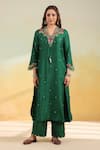 Buy_Label Niti Bothra_Green Silk Embroidery, Gota Patti, Pearls, Multicolor French Knot Kurta Set _Online_at_Aza_Fashions