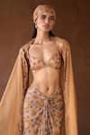 Itrh_Beige Net Crystals Scoop , Open Embellished Draped Skirt Set _Online_at_Aza_Fashions