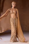 Buy_Itrh_Beige Net Crystals Scoop , Open Embellished Draped Skirt Set _at_Aza_Fashions