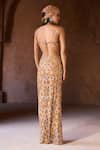 Shop_Itrh_Beige Net Crystals Scoop , Open Embellished Draped Skirt Set _at_Aza_Fashions