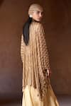 Shop_Itrh_Gold Net, Satin Stones High Neck Crystal Embellished Tunic And Skirt Set _at_Aza_Fashions