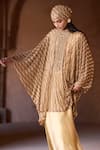 Buy_Itrh_Gold Net, Satin Stones High Neck Crystal Embellished Tunic And Skirt Set _Online_at_Aza_Fashions