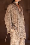 Buy_Itrh_Gold Net Crystals, Stones V-neck Embellished Snake Print Tunic Set _Online_at_Aza_Fashions