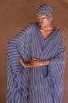 Itrh_Blue Net Embroidery, Crystals Round Neck Crystal-embellished Kaftan Set _Online_at_Aza_Fashions