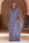 Buy_Itrh_Blue Net Embroidery, Crystals Round Neck Crystal-embellished Kaftan Set _at_Aza_Fashions