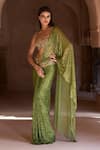 Shop_Itrh_Green Net Stones Sweetheart Neck Forest Pre-draped Saree Set _at_Aza_Fashions