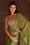 Itrh_Green Net Stones Sweetheart Neck Forest Pre-draped Saree Set _Online_at_Aza_Fashions