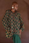 Buy_Itrh_Green Net, Satin Crystals Open Neck Embellished Tunic And Draped Skirt Set _Online_at_Aza_Fashions
