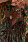 Shop_Itrh_Green Net, Satin Crystals Open Neck Embellished Tunic And Draped Skirt Set _Online_at_Aza_Fashions