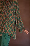Itrh_Green Net, Satin Crystals Open Neck Embellished Tunic And Draped Skirt Set _at_Aza_Fashions