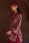 Itrh_Maroon Net Crystals, Embroidery V-neck Embellished Tunic And Pant Set _Online_at_Aza_Fashions