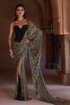 Buy_Itrh_Black Net Crystals Sweetheart Neck Sana Draped Saree Skirt With Corset _at_Aza_Fashions
