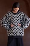 Shop_Itrh_Black Roma Sequins Crew Neck Houndstooth Oversized Sweatshirt And Pant Set _Online_at_Aza_Fashions