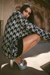 Itrh_Black Roma Crystals Crew Neck Houndstooth Pattern Oversized Sweatshirt Dress _Online_at_Aza_Fashions