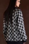 Shop_Itrh_Black Roma Crystals Crew Neck Houndstooth Pattern Oversized Sweatshirt Dress _at_Aza_Fashions