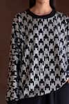 Buy_Itrh_Black Roma Crystals Crew Neck Houndstooth Pattern Oversized Sweatshirt Dress _Online_at_Aza_Fashions