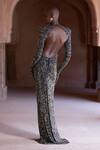Itrh_Black Lycra, Net High Neck Serpentina Snake Print Gown _Online_at_Aza_Fashions