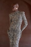 Buy_Itrh_Black Lycra, Net High Neck Serpentina Snake Print Gown _at_Aza_Fashions