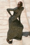 Shop_Itrh_Black Lycra, Net High Neck Serpentina Snake Print Gown _Online_at_Aza_Fashions