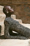 Buy_Itrh_Black Lycra, Net High Neck Serpentina Snake Print Gown 