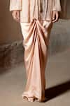 Itrh_Peach Net, Satin Crystals Round Neck Embellished Tunic And Draped Skirt Set _Online_at_Aza_Fashions