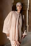 Buy_Itrh_Peach Net, Satin Crystals Round Neck Embellished Tunic And Draped Skirt Set _Online_at_Aza_Fashions