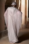 Shop_Itrh_Pink Net, Viscose, Crepe Crystals V-neck Embellished Kaftan With Headgear _at_Aza_Fashions