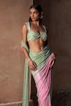 Shop_Itrh_Pink Net Crystals, Stones Sweetheart Neck Ombre Crystal-embellished Saree Set _at_Aza_Fashions