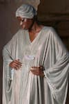 Itrh_Silver Net Crystals V-neck Zaynab Kaftan With Headgear _Online_at_Aza_Fashions