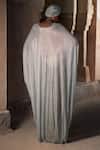 Shop_Itrh_Silver Net Crystals V-neck Zaynab Kaftan With Headgear _at_Aza_Fashions