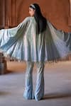 Shop_Itrh_Blue Net Crystals V-neck Ombre Embellished Tunic And Pant Set _at_Aza_Fashions
