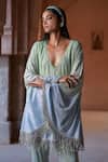 Buy_Itrh_Blue Net Crystals V-neck Ombre Embellished Tunic And Pant Set _Online_at_Aza_Fashions