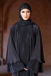 Shop_Itrh_Black Net, Georgette Crystals High , Open Embellished Abaya Set _at_Aza_Fashions