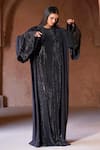 Buy_Itrh_Black Net, Georgette Crystals Round Neck Zafirah Embellished Abaya Set _at_Aza_Fashions