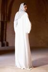 Shop_Itrh_White Net, Georgette Crystals Round Neck, Open Silver Embellished Abaya Set _at_Aza_Fashions