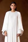 Shop_Itrh_White Net, Georgette Crystals Round , Open Silver Abaya Set _at_Aza_Fashions