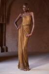 Buy_Itrh_Gold Net Crystals Off-shoulder Embellished Gown _at_Aza_Fashions