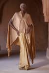 Buy_Itrh_Gold Net, Satin V-neck Ombre Draped Tunic Skirt Set _at_Aza_Fashions
