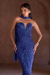 Buy_Itrh_Blue Net Crystals Sweetheart Neck Embellished Electric Gown _Online_at_Aza_Fashions