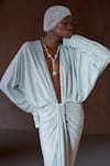 Itrh_Green Net Crystals V-neck Embellished Kaftan Gown _Online_at_Aza_Fashions