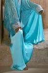 Itrh_Blue Net, Satin Stones V-neck Ice Striped Tunic And Skirt Set _Online_at_Aza_Fashions