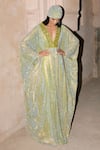Buy_Itrh_Green Net Crystals, Stones V-neck Embellished Mint Kaftan Set _at_Aza_Fashions