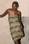 Shop_Itrh_Gold Net Stones Off-shoulder Embellished Tube Dress And Headgear _at_Aza_Fashions