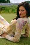 Buy_Charu And Vasundhara_Ivory Organza, Taffeta Embroidery Round Neck, Square Embellished Sharara Set _Online_at_Aza_Fashions