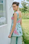 Charu And Vasundhara_Aqua Organza, Taffeta, Tissue Sequins, Applique Square Blue Kurta And Sharara Set _Online_at_Aza_Fashions