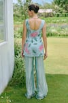 Shop_Charu And Vasundhara_Aqua Organza, Taffeta, Tissue Sequins, Applique Square Blue Kurta And Sharara Set _at_Aza_Fashions