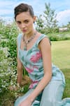 Buy_Charu And Vasundhara_Aqua Organza, Taffeta, Tissue Sequins, Applique Square Blue Kurta And Sharara Set _Online_at_Aza_Fashions