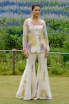Buy_Charu And Vasundhara_Ivory Organza, Taffeta Embroidery Scoop Neck Floral Kurta And Sharara Set _at_Aza_Fashions