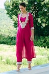 Buy_Charu And Vasundhara_Fuchsia Organza, Silk, Taffeta Embroidery, Mirrors Fuschia Hand Kurta Set _Online_at_Aza_Fashions